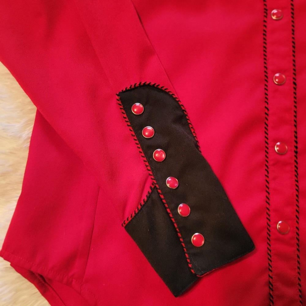 Scully Shirt Red Western Snap on Smile Pockets Pearl Snap Rose Floral-M - Picture 12 of 12